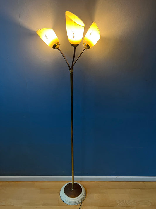 Mid Century 50s Three Arm Brass Floor Lamp with Glass Cones