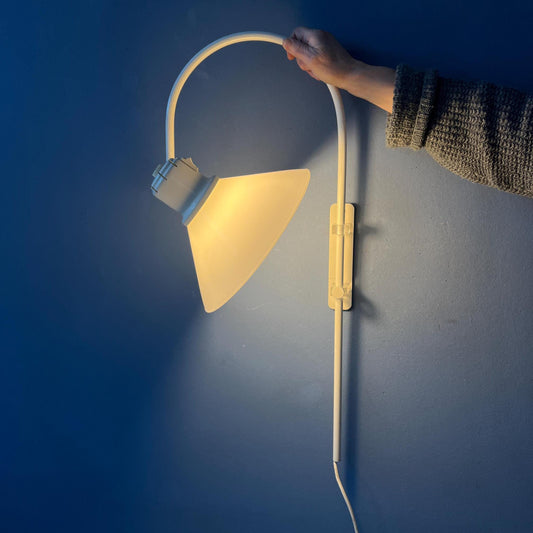 White Mid Century Anvia Arc Wall Lamp with Opaline Glass Shade