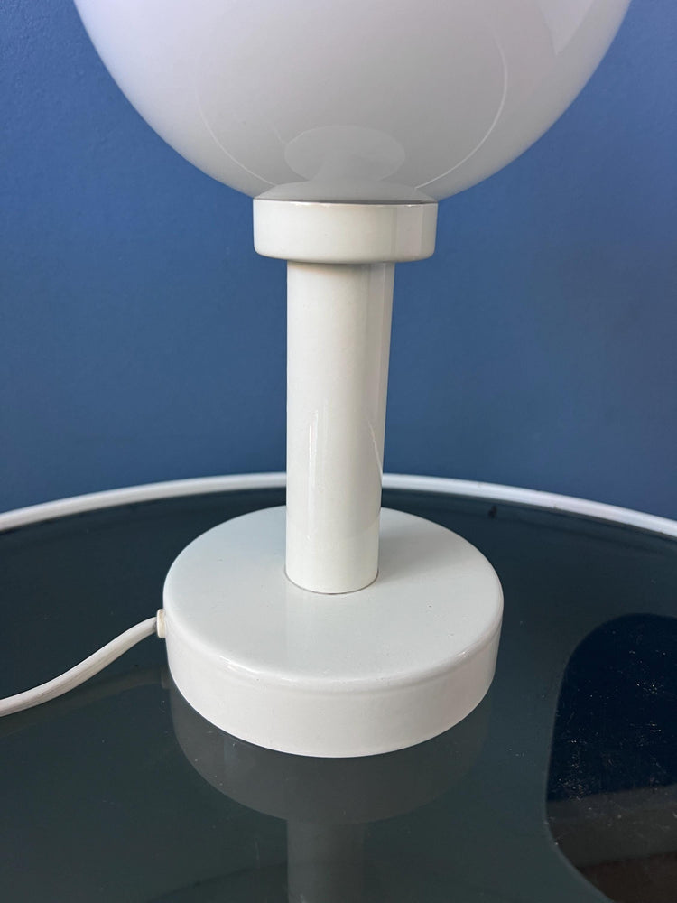 Vintage White Space Age Opaline Glass Table Lamp | Mid Century Light