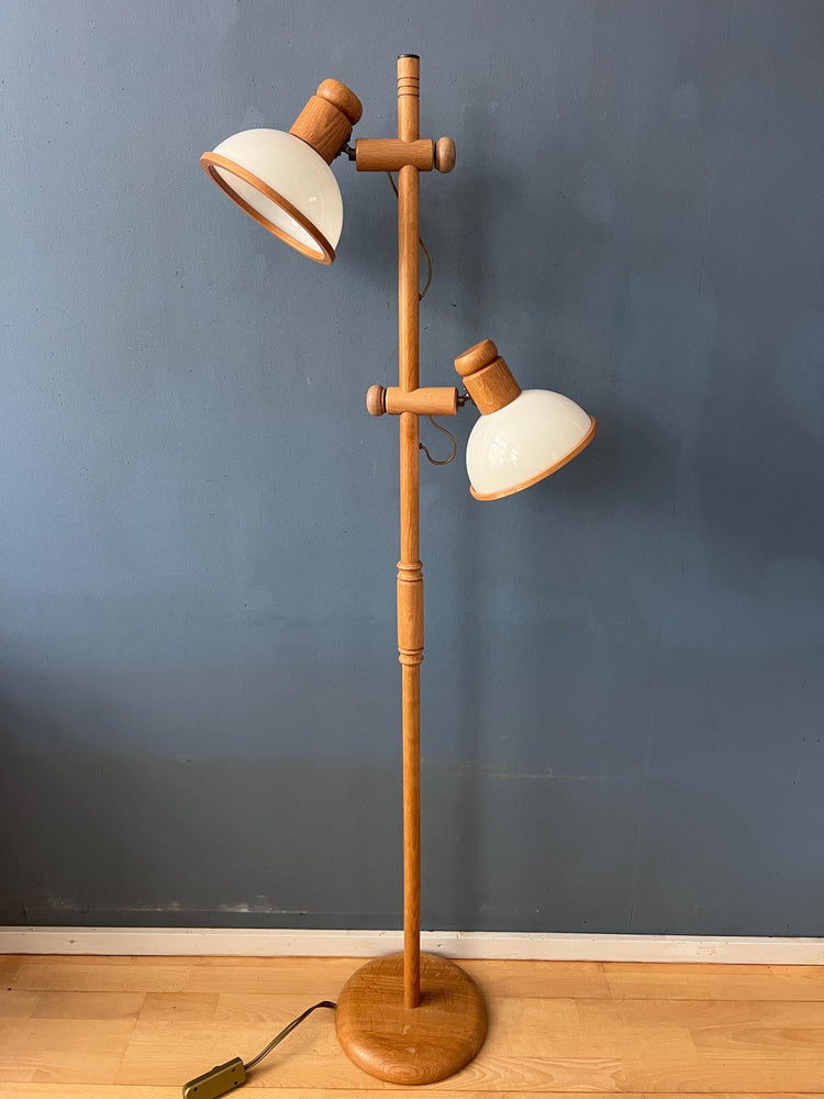 Mid Century Modern Wooden Mushroom Floor Lamp, Vintage Steinhauer Space Age Lighting