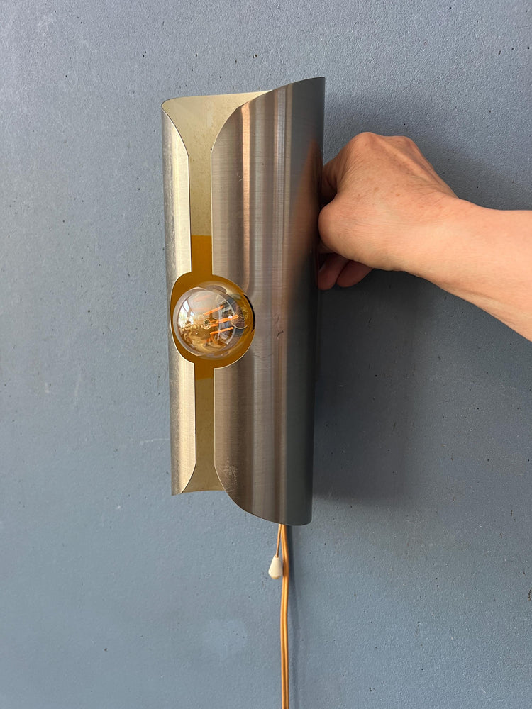 Vintage Brushed Steel Polam / Raak Space Age Wall Lamp