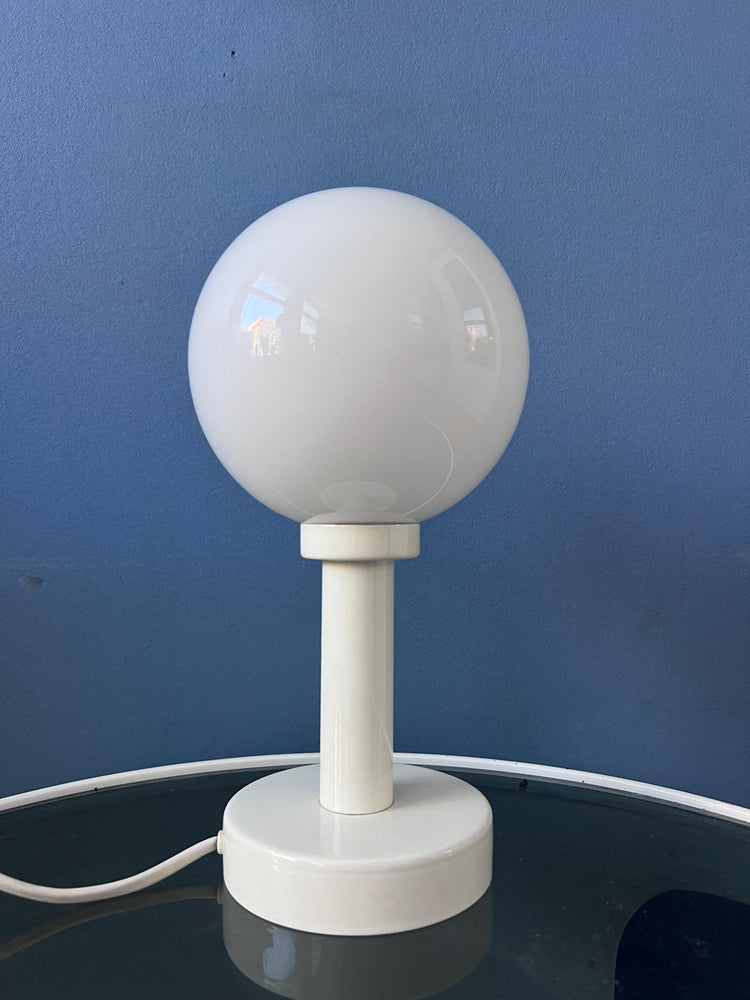 Vintage White Space Age Opaline Glass Table Lamp | Mid Century Light