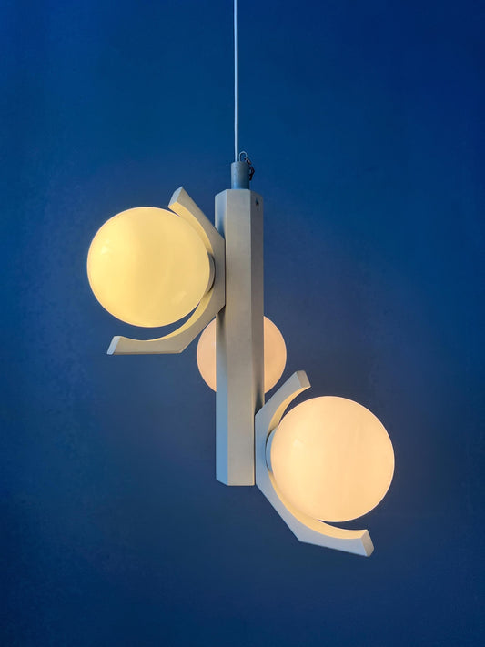 Mid Century Gray Bony Design Pendant Lamp with Opaline Glass Shades