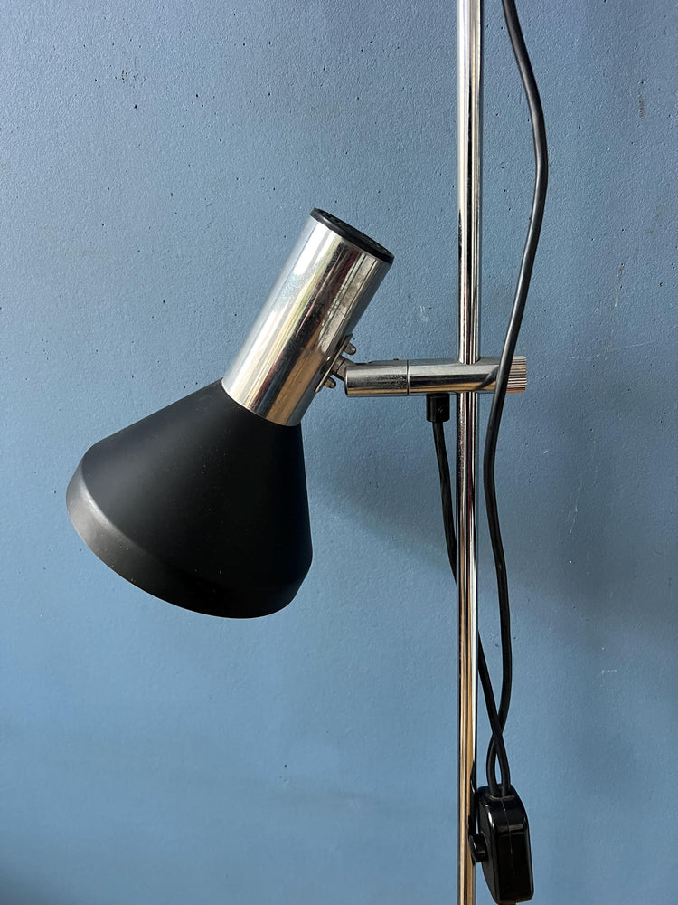 Vintage Black Mid Century Floor Lamp with Two Aluminum Spots