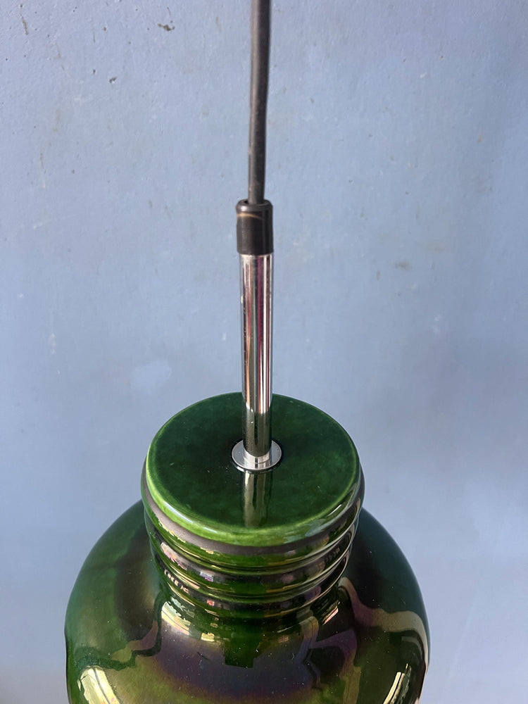 Mid Century Green Ceramic Pendant Light - West Germany Hanging Lamp