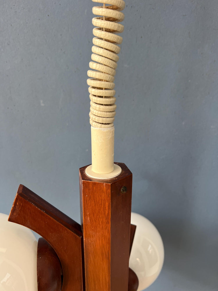 Brown Mid Century Bony Pendant Lamp with Opaline Glass Shades