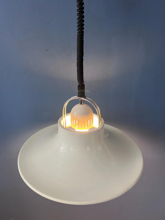 Vintage Dijkstra Pendant Lamp White & Chrome - Mid Century Modern Light Fixture