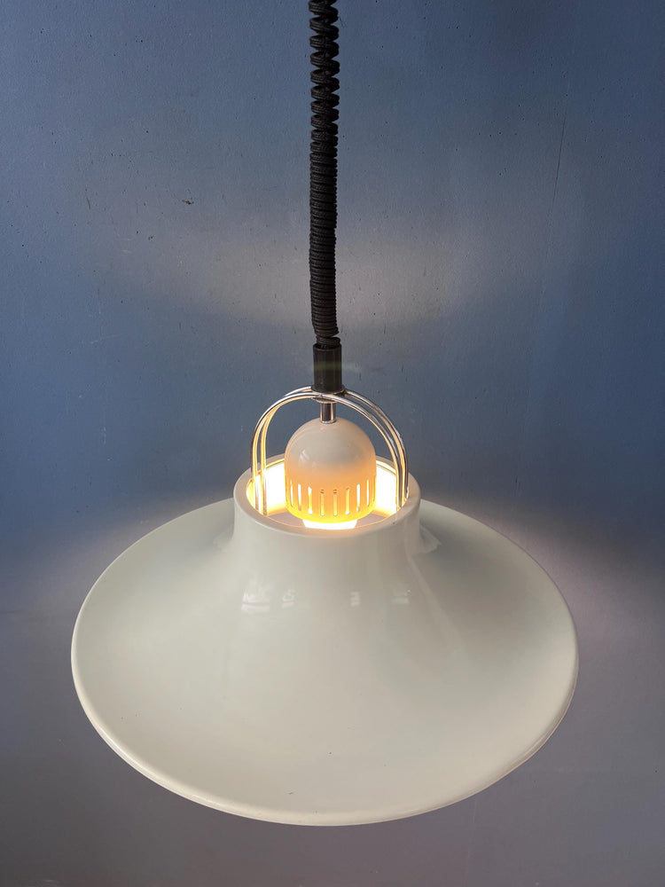 Vintage Dijkstra Pendant Lamp White & Chrome - Mid Century Modern Light Fixture