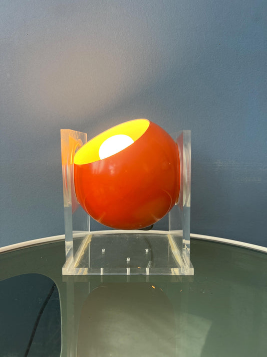 Small Orange Mid Century Perspex Space Age Eyeball Table Lamp