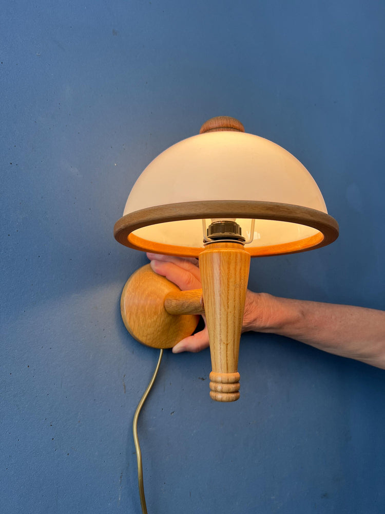 Vintage Steinhauer Wall Lamp Mid Century Adjustable Wooden Arm Plexiglass Light