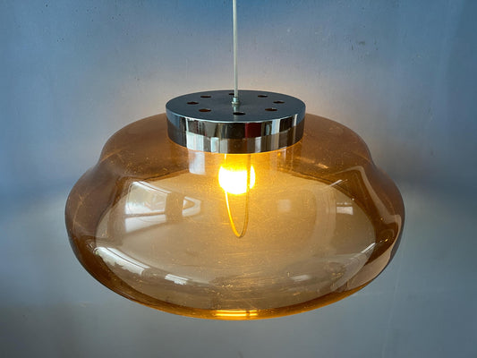 Orange/Brown Plexiglass Space Age UFO Pendant Lamp