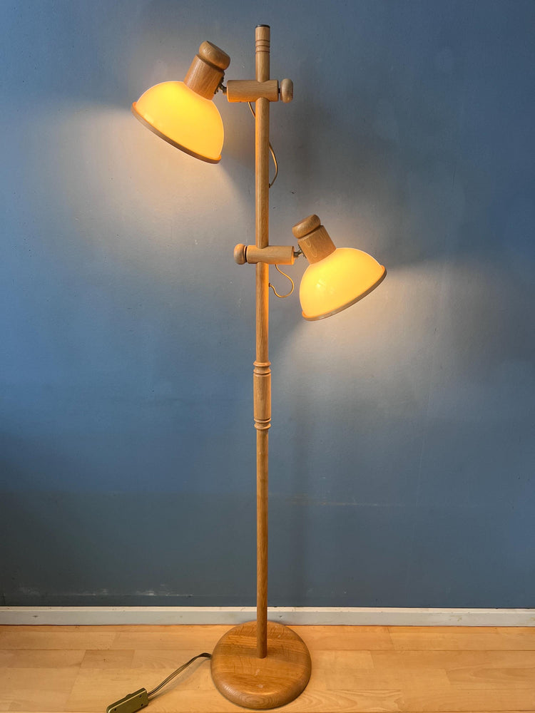 Mid Century Modern Wooden Mushroom Floor Lamp, Vintage Steinhauer Space Age Lighting