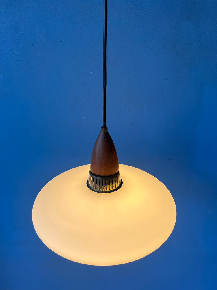 Milk Glass Pendant Light - Philips Style Light Fixture - Louis Kalff - Opaline Glass Lamp