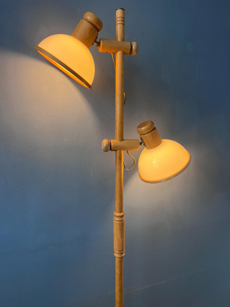 Mid Century Modern Wooden Mushroom Floor Lamp, Vintage Steinhauer Space Age Lighting