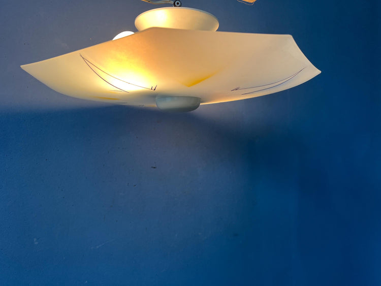 Vintage Mid Century Flush Mount Glass Ceiling Lamp