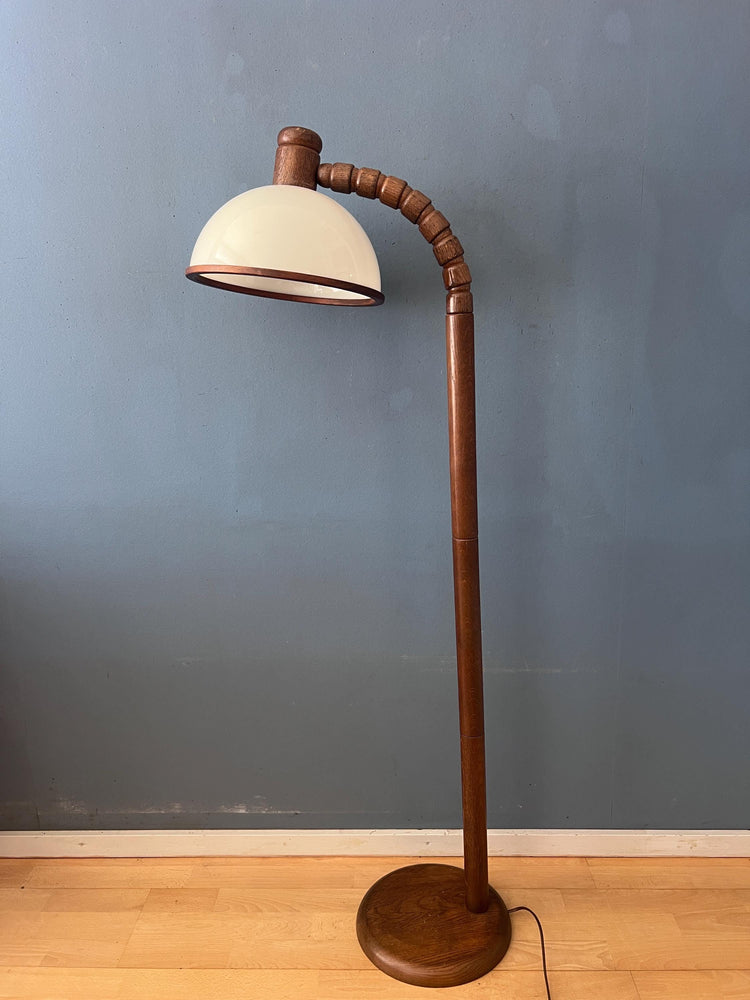 Mid Century Brown Wooden Steinhauer Floor Lamp with Acrylic Glass Shade