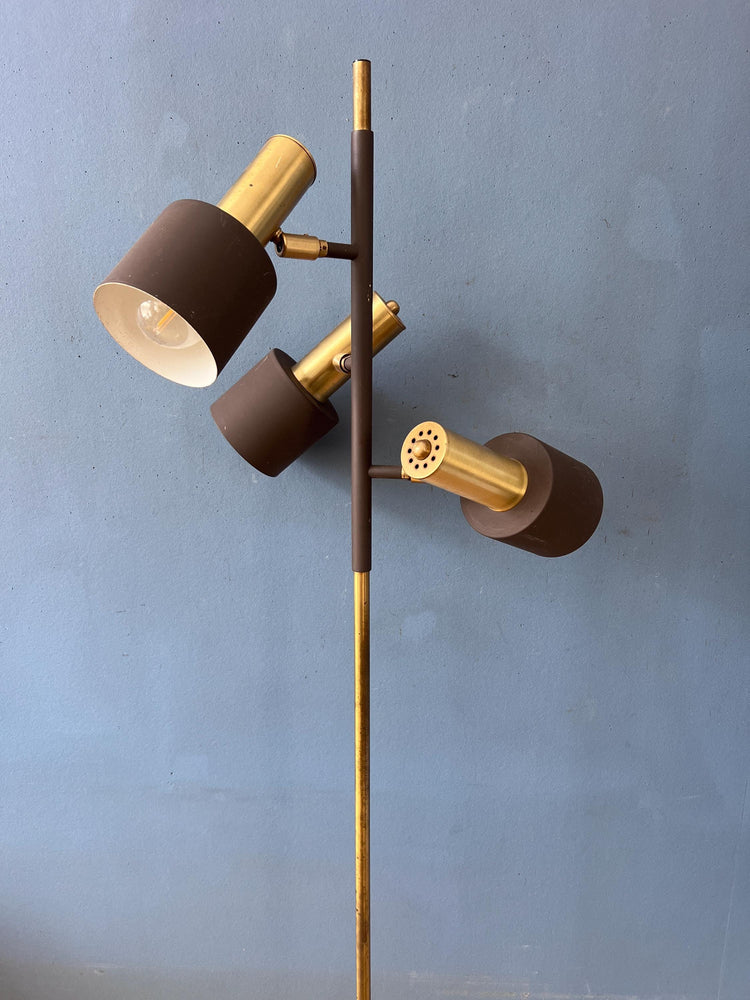 Vintage Brown Metal Dijkstra Brass Space Age Floor Lamp
