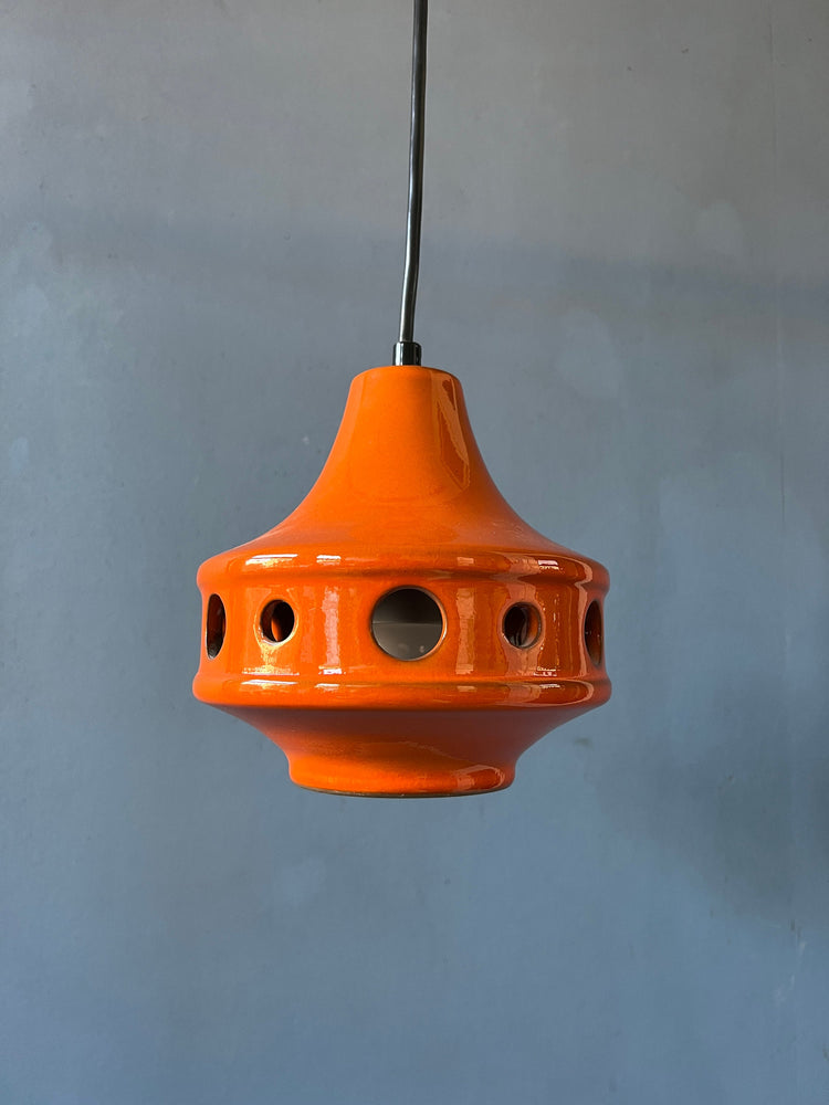 Small Orange West Germany Ceramic Pendant Lamp