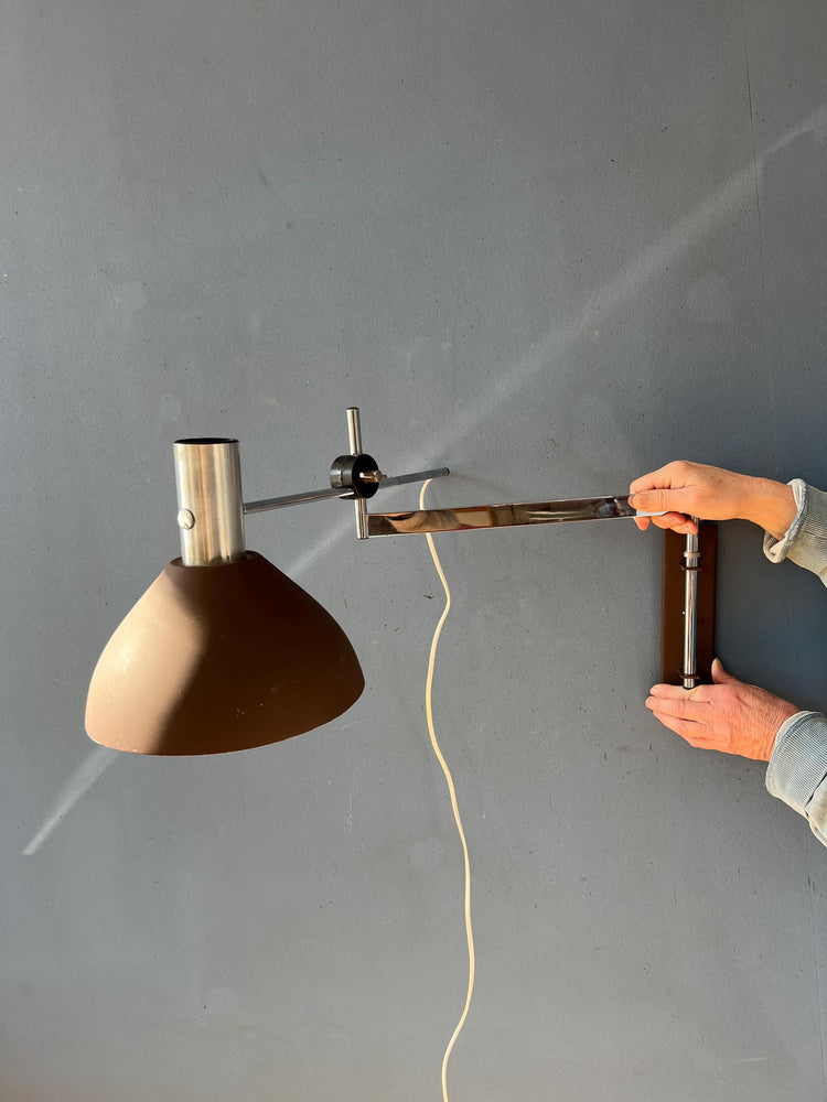 Dijkstra Swivel Arm Mid Century Wall Lamp with Brown Shade