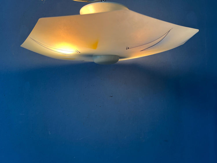 Vintage Mid Century Flush Mount Glass Ceiling Lamp