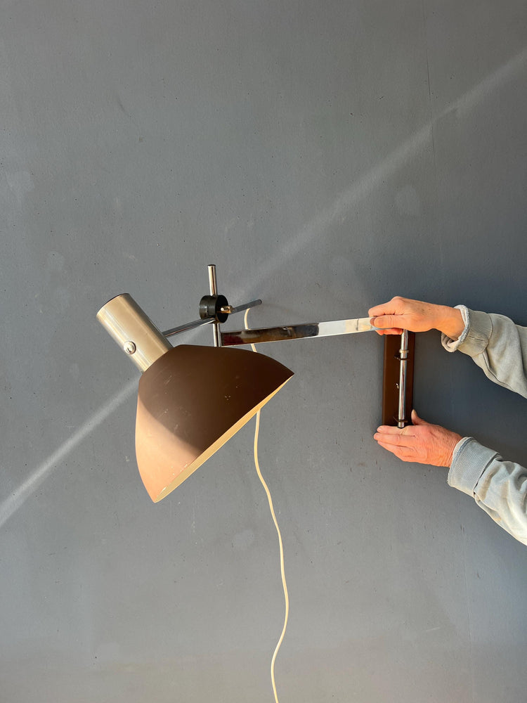 Dijkstra Swivel Arm Mid Century Wall Lamp with Brown Shade