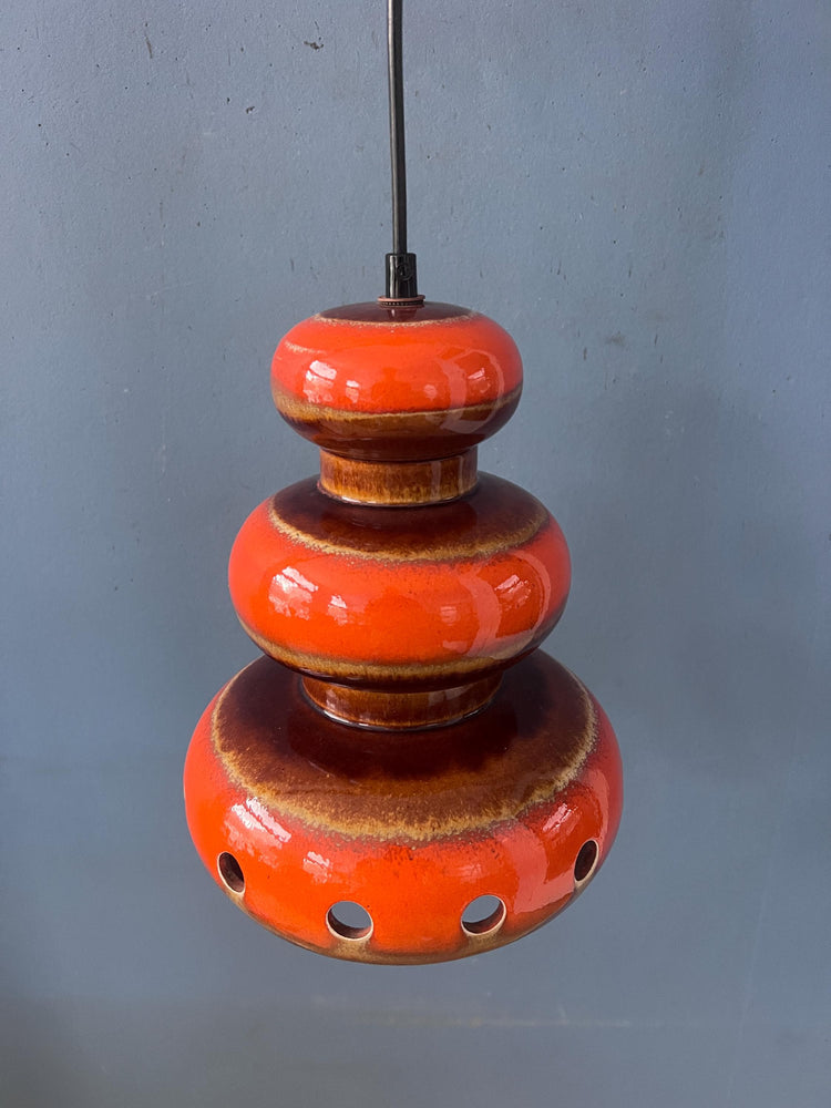 Red Ceramic Pendant Lamp - West Germany Hanging Lamp