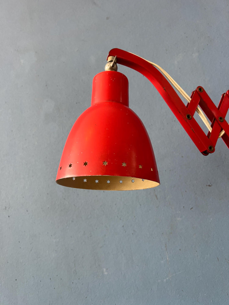 Mid Century Red Hala Vintage Scissor Wall Lamp