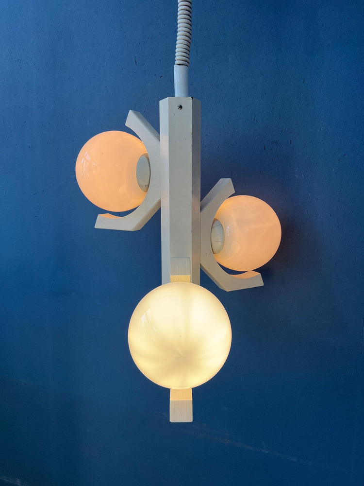 Mid Century White Bony Design Pendant Lamp with Opaline Glass Shades
