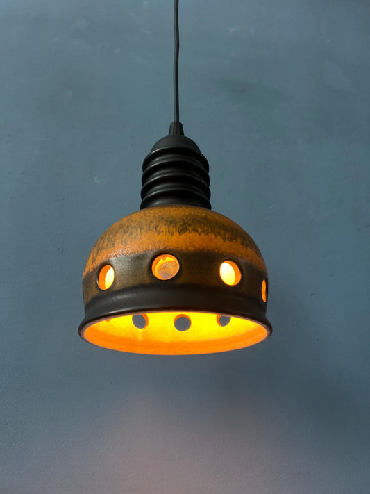 Brown Mid Century West Germany Ceramic Pendant Lamp