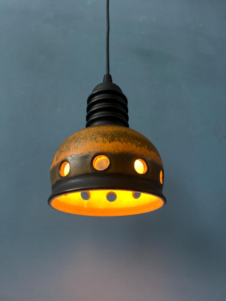 Brown Mid Century West Germany Ceramic Pendant Lamp