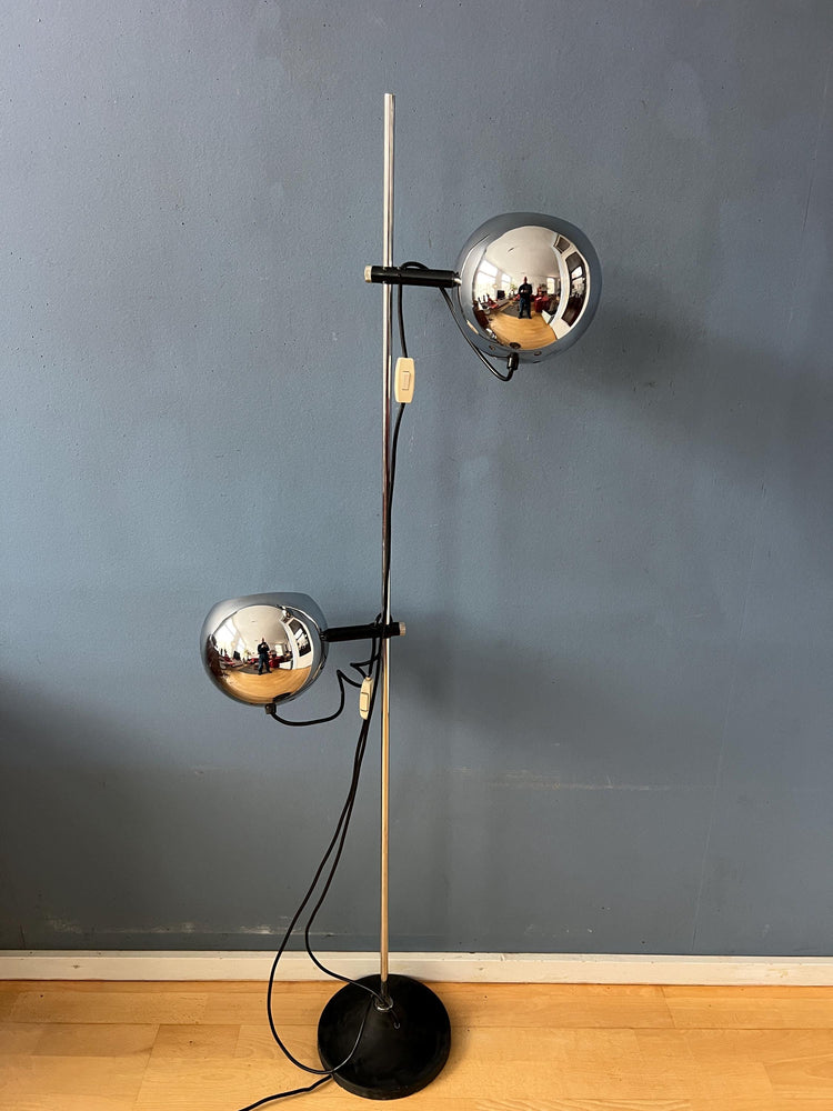 70s Mid Century Chrome Herda Eyeball Floor Lamp