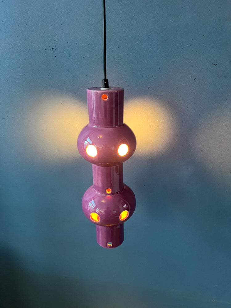 Vintage Pink Purple West Germany Ceramic Pendant Lamp