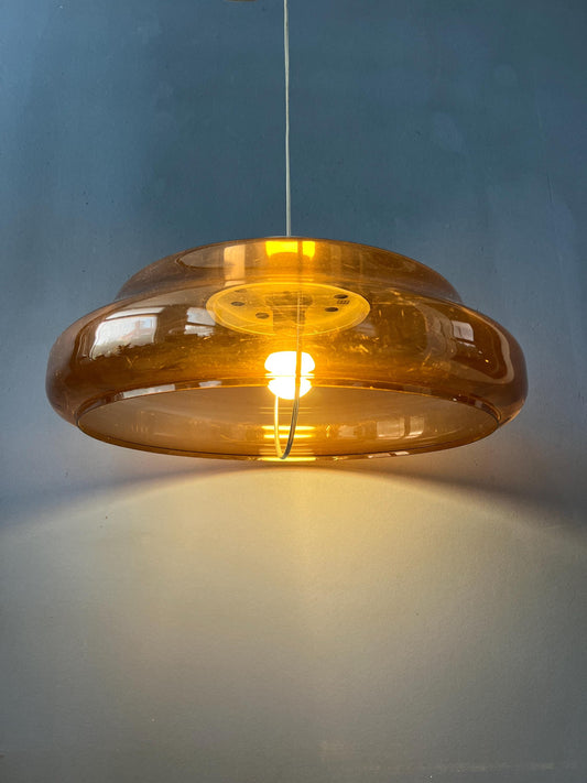 Orange/Brown Plexiglass Space Age UFO Pendant Lamp