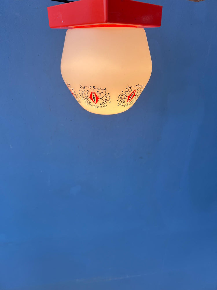 Vintage Opaline Glass Thabur Ceiling Lamp with Orange Ceiling Cap