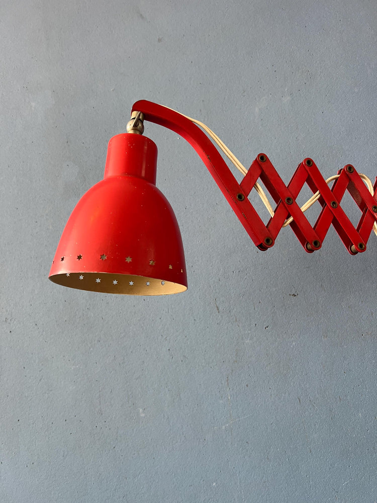 Mid Century Red Hala Vintage Scissor Wall Lamp