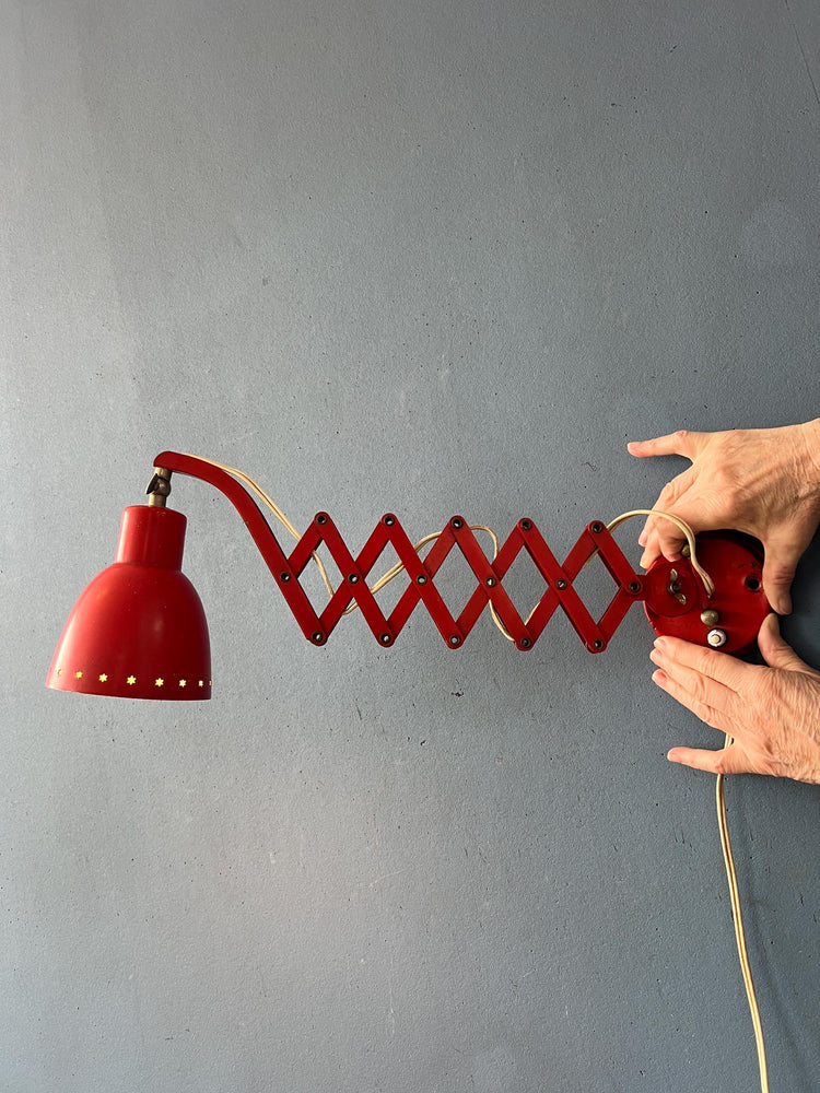 Mid Century Red Hala Vintage Scissor Wall Lamp