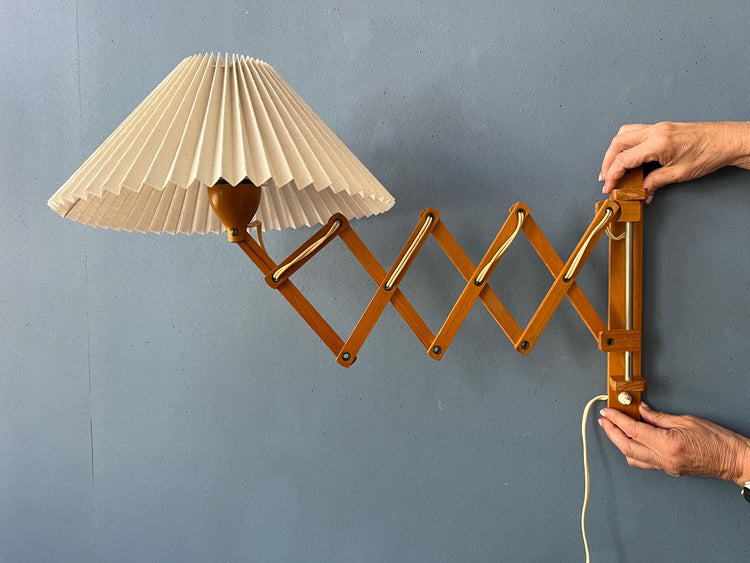 Pleated Shade Vintage Wooden Scissor Wall Lamp