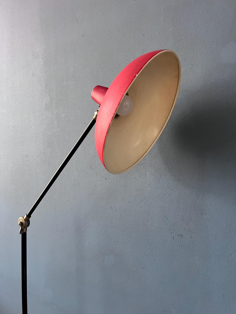 Vintage Red Anvia Floor Lamp by J.J.M. Hoogervorst, Adjustable Metal Lamp
