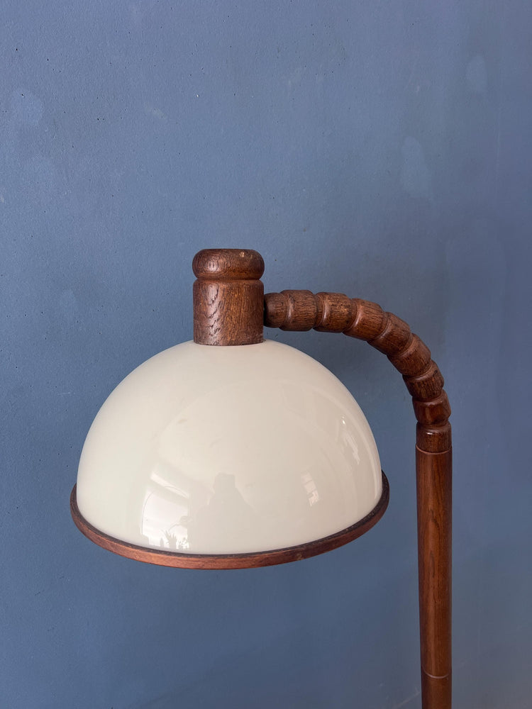Mid Century Brown Wooden Steinhauer Floor Lamp with Acrylic Glass Shade