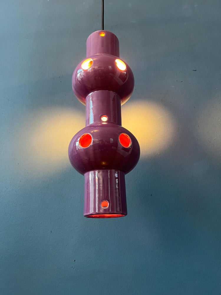 Vintage Pink Purple West Germany Ceramic Pendant Lamp