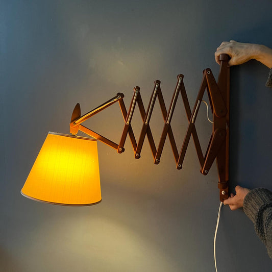 Mid Century Danish Teak Wood Scissor Wall Lamp