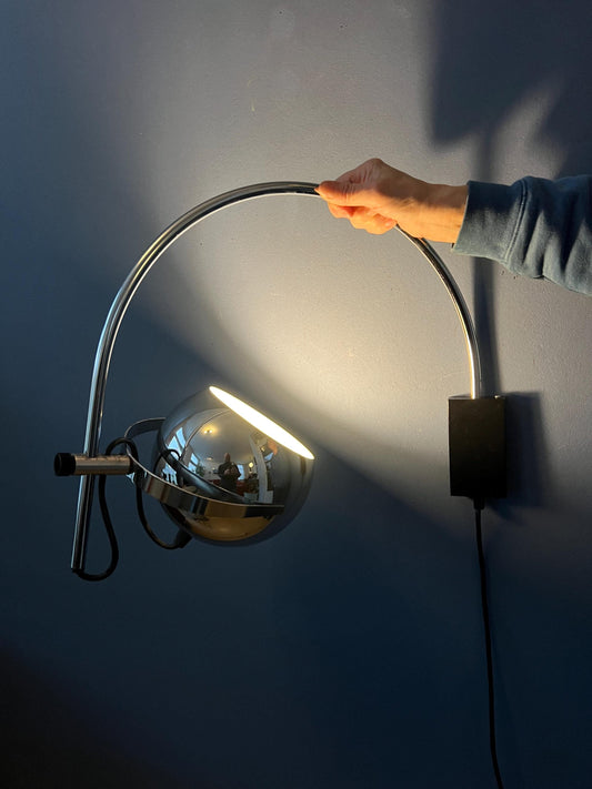 Chrome Herda Eyeball Space Age Arc Wall Lamp