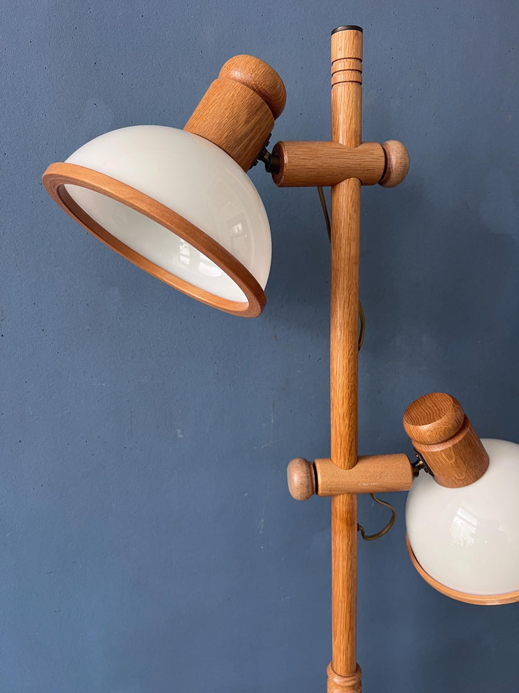 Mid Century Modern Wooden Mushroom Floor Lamp, Vintage Steinhauer Space Age Lighting