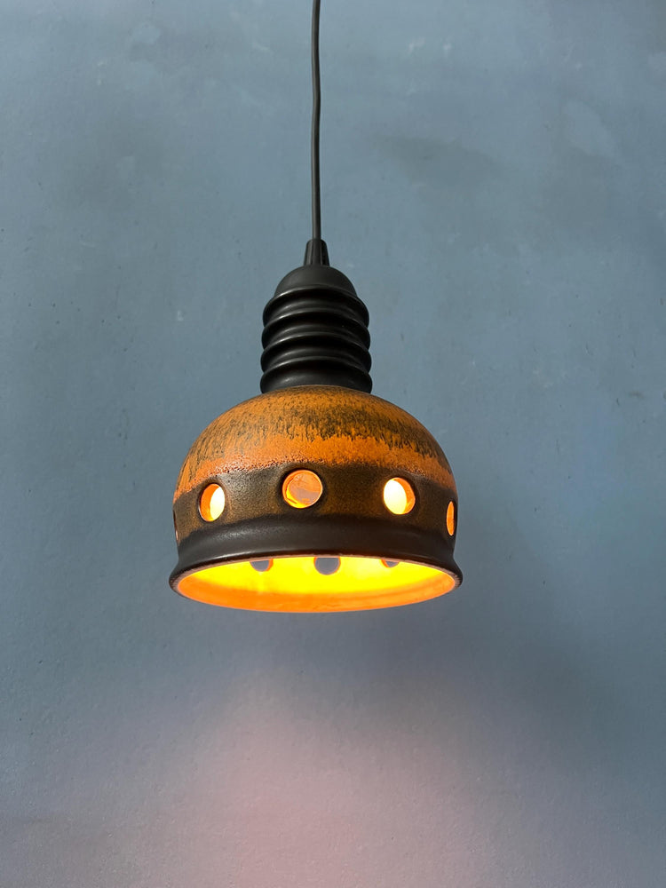 Brown Mid Century West Germany Ceramic Pendant Lamp