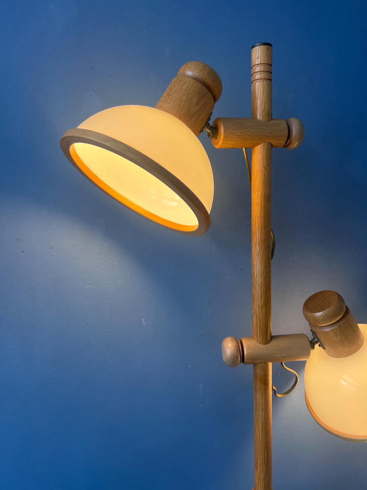 Mid Century Modern Wooden Mushroom Floor Lamp, Vintage Steinhauer Space Age Lighting