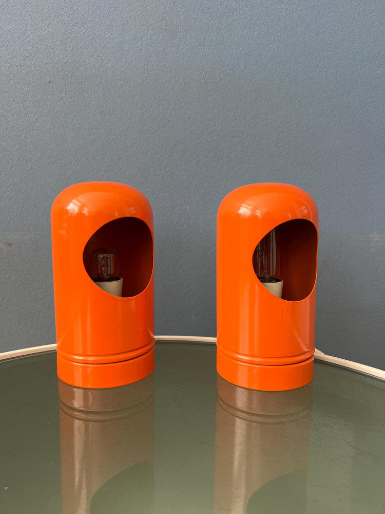 Set (2) of Vintage Orange Table Lamps in Selene Lightolier Style