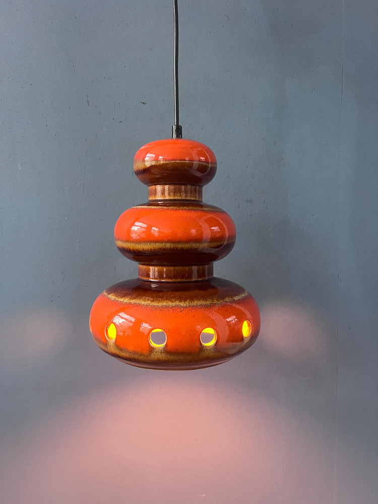 Red Ceramic Pendant Lamp - West Germany Hanging Lamp