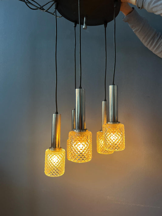 Mid Century Crystal Glass Cascade Pendant Lamp