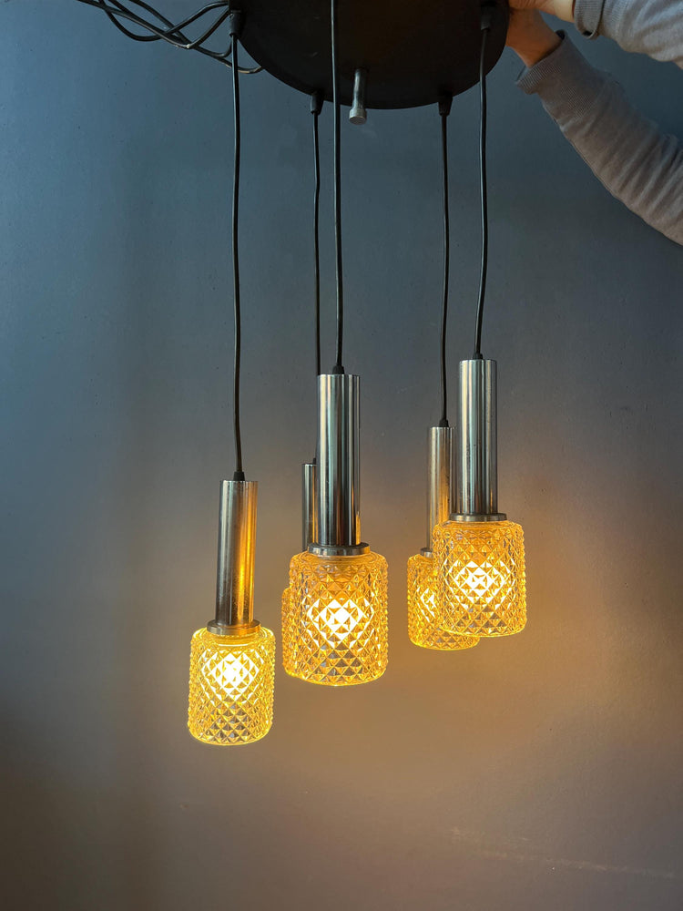 Mid Century Crystal Glass Cascade Pendant Lamp