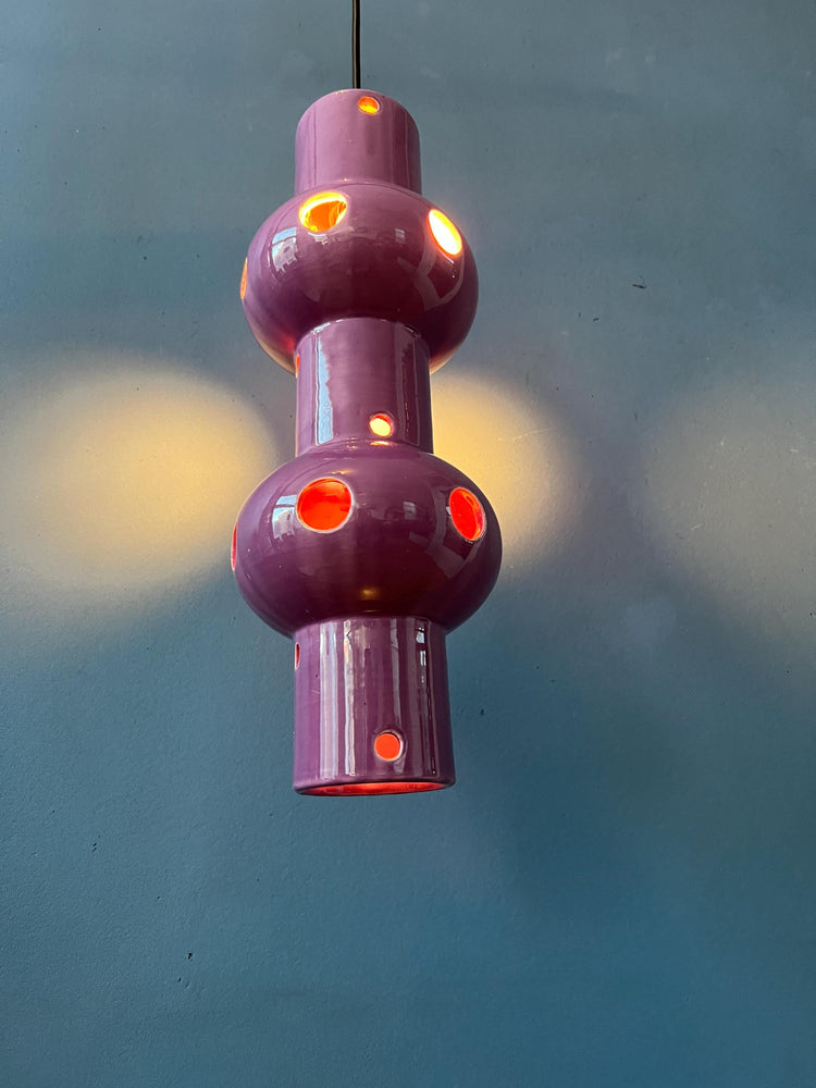 Vintage Pink Purple West Germany Ceramic Pendant Lamp